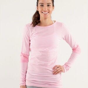 Striped Lululemon Devotion Pink and White Long Sleeve Top- Size S